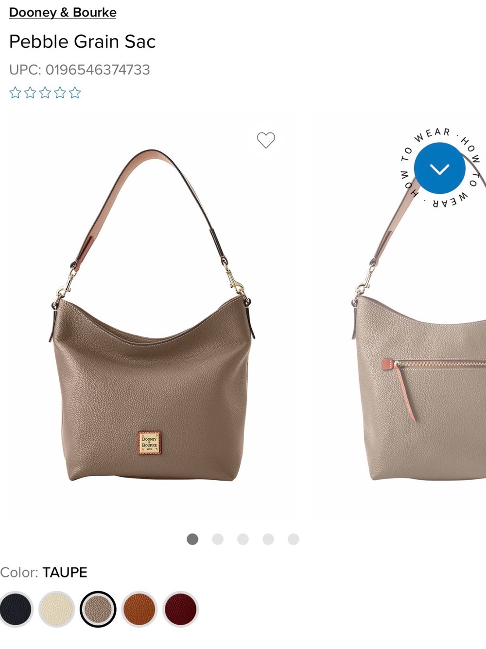 Dooney & Bourke Taupe Pebble Grain Shoulder Sac with Contrast Strap